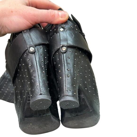 Sam Edelman Black Leather Studded Over-the-Knee Wedge Boots Buckle - Women’s 7.5 - Picture 11 of 15